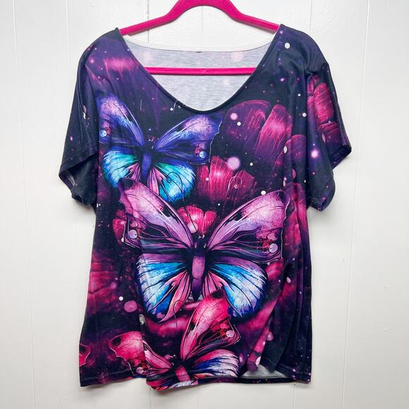 Unbranded Tops - Butterfly Print Women's Short Sleeve Top Size XL Short Sleeve Art to Wear